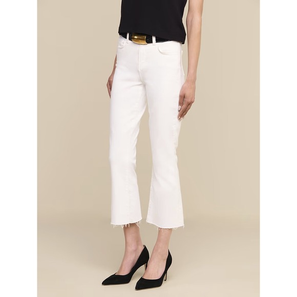 L'AGENCE Denim - L'Agence Kendra Cropped Flare Jeans High Rise White Frayed Hem Denim Size 27